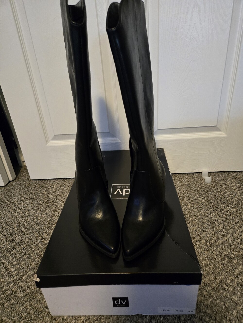 DV by Dolce Vita Black Leather-Look Over-the-Knee Pointed Boots